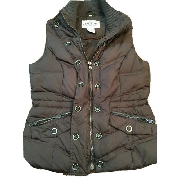 New York Classics Womens Down Feathers Vest Brown Timeless Quality SZ S zip Snap - Picture 1 of 11